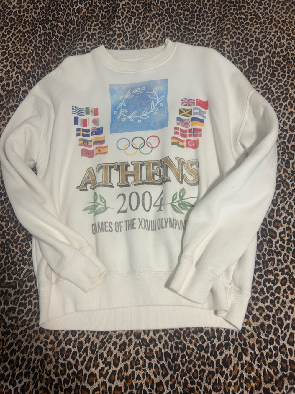 Heritage Athens 2004 Crewneck Sweatshirt - Cream with Multicolor Flags